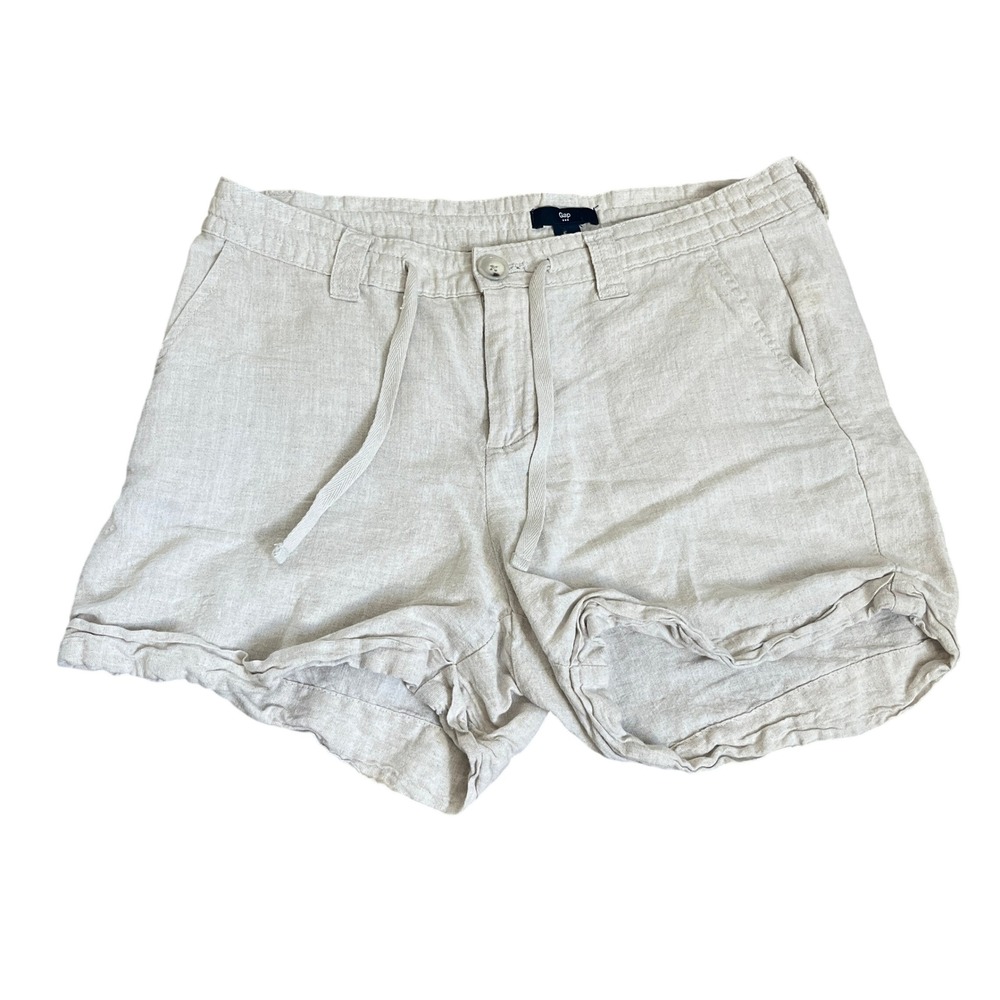 Gap Linen Shorts Women's size 4 Oatmeal Beige Drawstring Beach Coastal Resort